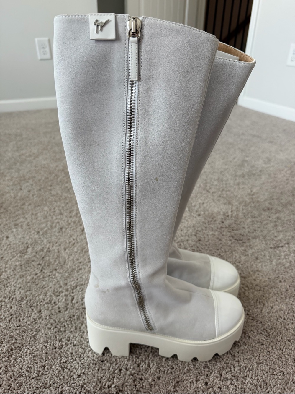 Giuseppe Zanotti Off-White Suede Over-the-Knee Zip Boots